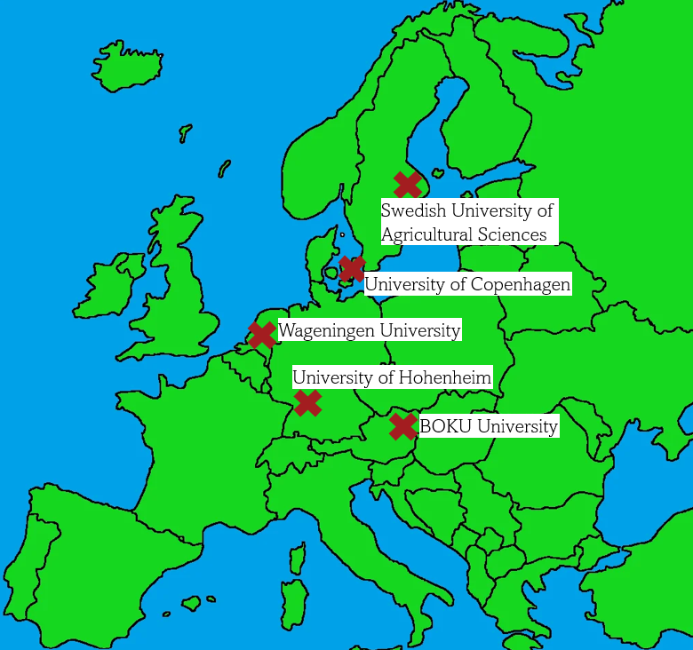 Map of the EnvEuro partner universities